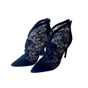 Sheer Black Lace Booties Heels Shoes 6.5